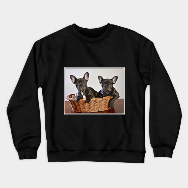 French Bulldogs In A Basket Crewneck Sweatshirt by cameradog